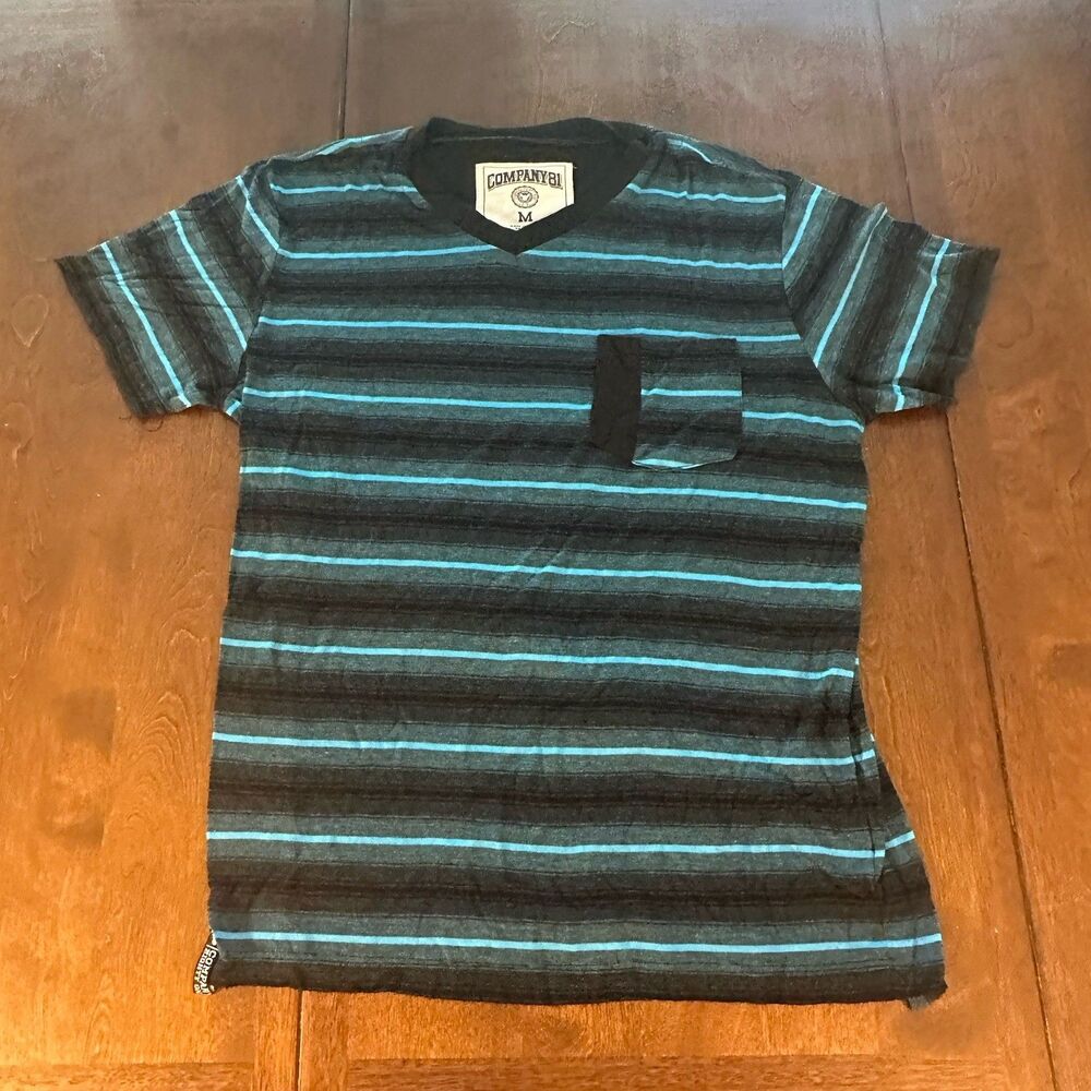 Men’s Company 81 Heather Blue Striped V Neck T Shirts Size XL